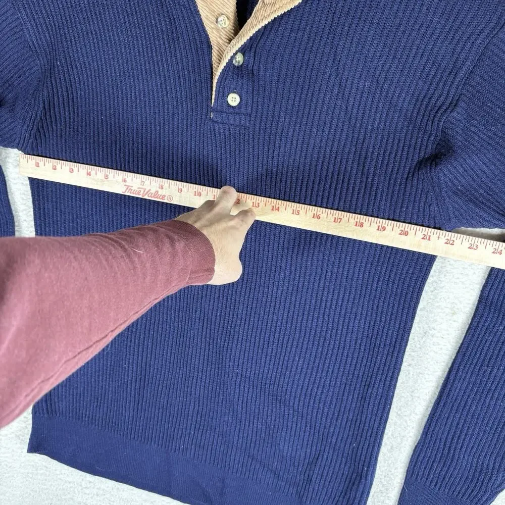 Vintage Haband Lions Den Sweater Mens XL Blue Ribbed Wool Blend Corduory Henley